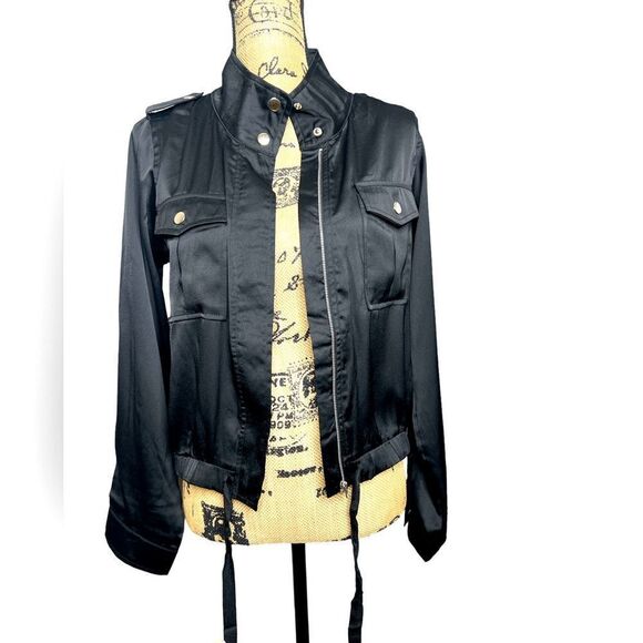 Sugar + lips black mock neck zip up lightweight shirt jacket size XS mobwife - Picture 1 of 7